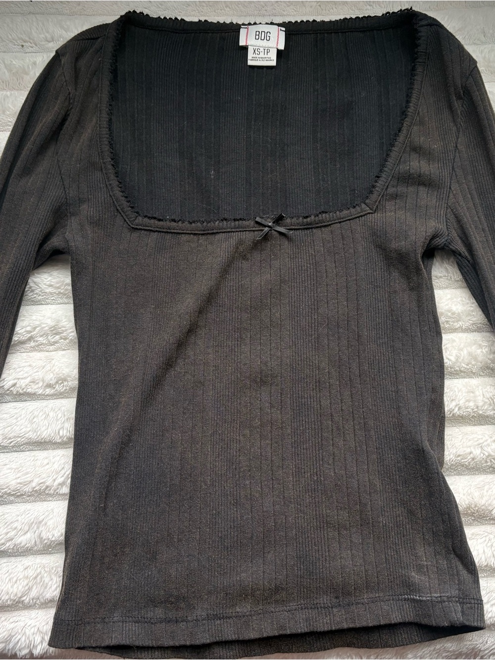 BDG/ Urban Outfitters Ribbed Square-Neck Top with Bow Detail